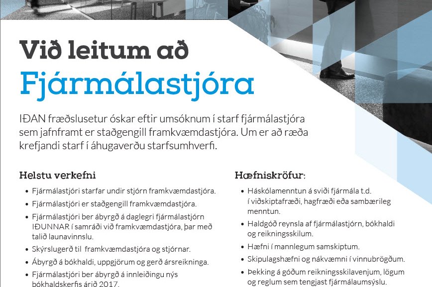 IÐAN auglýsir eftir fjármálastjóra